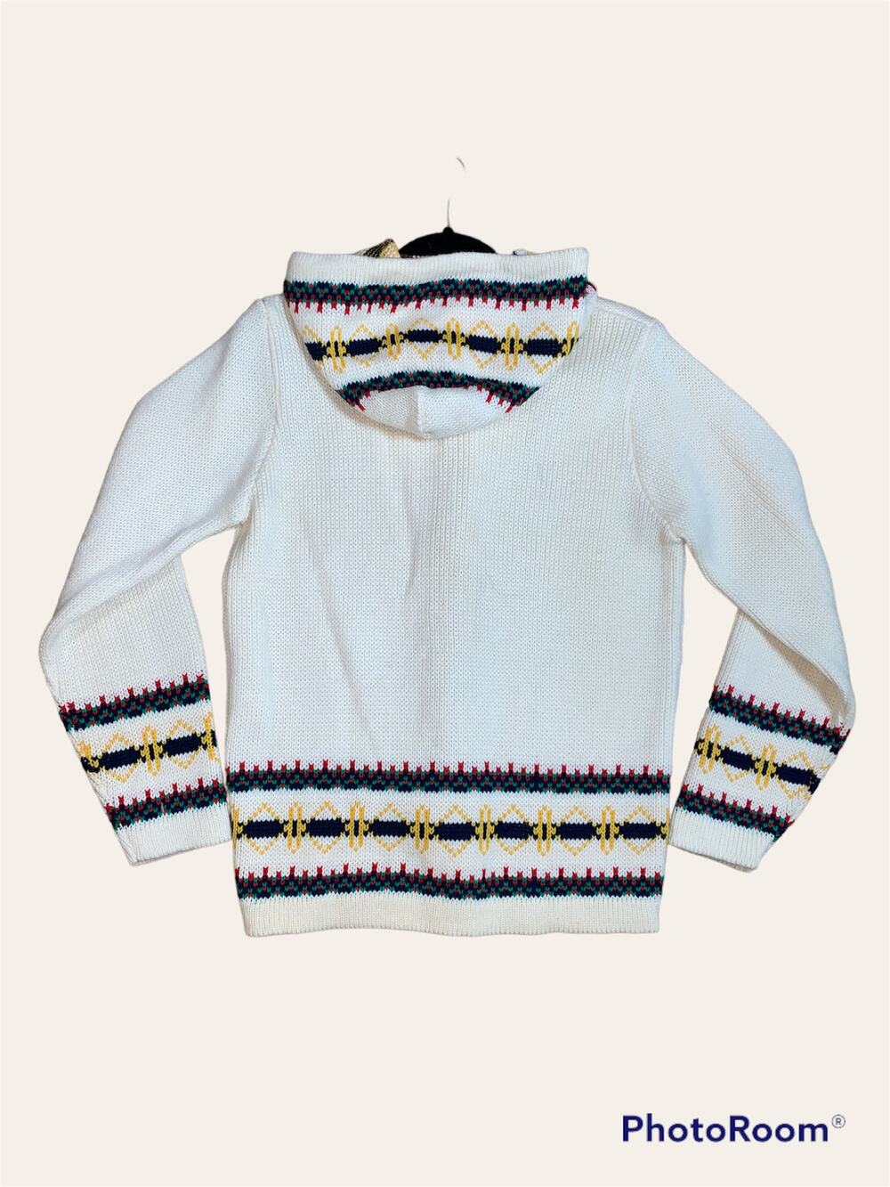 tundra woman’s wool knit Scandinavian wool sweater full zip hooded cream - M